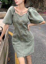 Load image into Gallery viewer, Slim Fit Grey Green Patchwork Button Denim Mid Dress Summer