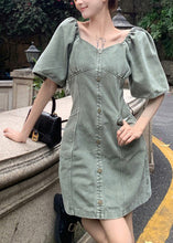 Load image into Gallery viewer, Slim Fit Grey Green Patchwork Button Denim Mid Dress Summer