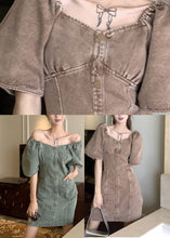 Load image into Gallery viewer, Slim Fit Grey Green Patchwork Button Denim Mid Dress Summer