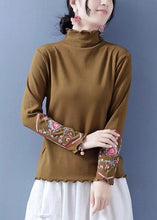 Load image into Gallery viewer, Slim Fit Khaki Ruffled Embroideried Cotton Blouses Spring