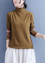 Load image into Gallery viewer, Slim Fit Khaki Ruffled Embroideried Cotton Blouses Spring