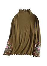 Load image into Gallery viewer, Slim Fit Khaki Ruffled Embroideried Cotton Blouses Spring