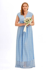 Slim Fit Light Blue Hollow Out Patchwork Lace Maxi Dress Sleeveless