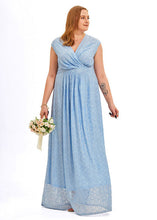 Load image into Gallery viewer, Slim Fit Light Blue Hollow Out Patchwork Lace Maxi Dress Sleeveless