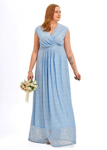 Slim Fit Light Blue Hollow Out Patchwork Lace Maxi Dress Sleeveless