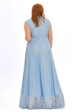 Load image into Gallery viewer, Slim Fit Light Blue Hollow Out Patchwork Lace Maxi Dress Sleeveless