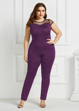 Load image into Gallery viewer, Slim Fit Purple O-Neck Tulle Patchwork Jumpsuit Short Sleeve