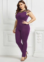 Load image into Gallery viewer, Slim Fit Purple O-Neck Tulle Patchwork Jumpsuit Short Sleeve