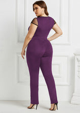 Load image into Gallery viewer, Slim Fit Purple O-Neck Tulle Patchwork Jumpsuit Short Sleeve