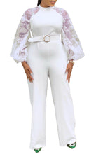 Load image into Gallery viewer, Slim Fit White O-Neck Tulle Patchwork Sashes Straight Jumpsuits Fall