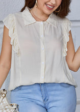 Load image into Gallery viewer, Style Apricot Peter Pan Collar Ruffled Button Patchwork Cotton Blouses Sleeveless