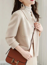 Load image into Gallery viewer, Style Beige Peter Pan Collar Patchwork Woolen Jacket Fall