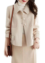 Load image into Gallery viewer, Style Beige Peter Pan Collar Patchwork Woolen Jacket Fall