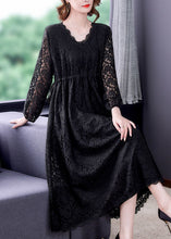 Load image into Gallery viewer, Style Black Elastic Waist Hollow Out Lace Dresses Spring