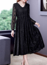 Load image into Gallery viewer, Style Black Elastic Waist Hollow Out Lace Dresses Spring