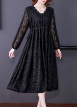 Load image into Gallery viewer, Style Black Elastic Waist Hollow Out Lace Dresses Spring