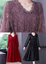 Load image into Gallery viewer, Style Black Elastic Waist Hollow Out Lace Dresses Spring