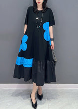 Load image into Gallery viewer, Style Black Patchwork Blue O-Neck Print Vacation Long Dresses Summer