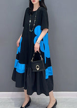 Load image into Gallery viewer, Style Black Patchwork Blue O-Neck Print Vacation Long Dresses Summer