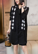 Load image into Gallery viewer, Style Black Peter Pan Collar Patchwork False Two Pieces Cotton Shirt Top Long Sleeve