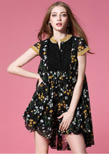 Load image into Gallery viewer, Style Black Print Low High Design Chiffon Pleated Dress Summer