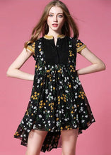 Load image into Gallery viewer, Style Black Print Low High Design Chiffon Pleated Dress Summer