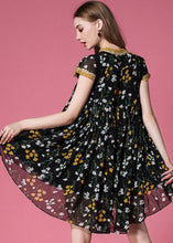 Load image into Gallery viewer, Style Black Print Low High Design Chiffon Pleated Dress Summer