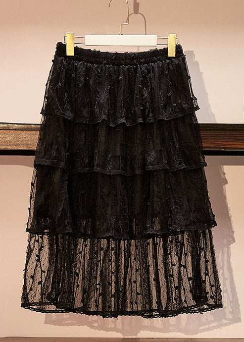 Style Black Ruffled Hollow Out Patchwork Tulle Skirts Summer