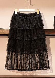 Style Black Ruffled Hollow Out Patchwork Tulle Skirts Summer