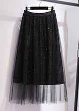 Load image into Gallery viewer, Style Black SequinsElastic Waist Patchwork Tulle Pleated Skirt Fall