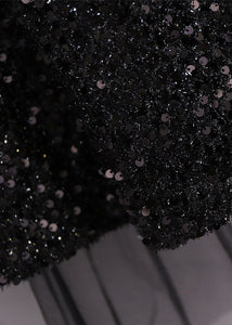 Style Black SequinsElastic Waist Patchwork Tulle Pleated Skirt Fall