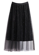 Load image into Gallery viewer, Style Black SequinsElastic Waist Patchwork Tulle Pleated Skirt Fall