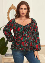 Load image into Gallery viewer, Style Black Square Collar Print Patchwork Chiffon Tops Long Sleeve