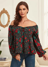 Load image into Gallery viewer, Style Black Square Collar Print Patchwork Chiffon Tops Long Sleeve