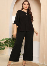 Load image into Gallery viewer, Style Black Tulle Patchwork Tops And Wide Leg Pants Cotton Two Pieces Set Summer
