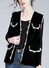 Load image into Gallery viewer, Style Black V Neck Lace Patchwork Silk Velour Waistcoat Spring