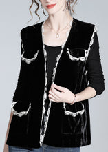 Load image into Gallery viewer, Style Black V Neck Lace Patchwork Silk Velour Waistcoat Spring