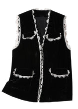 Load image into Gallery viewer, Style Black V Neck Lace Patchwork Silk Velour Waistcoat Spring