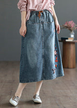 Load image into Gallery viewer, Style Blue Embroideried Patchwork Elastic Waist Denim A Line Skirts Summer