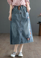 Load image into Gallery viewer, Style Blue Embroideried Patchwork Elastic Waist Denim A Line Skirts Summer