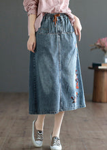 Load image into Gallery viewer, Style Blue Embroideried Patchwork Elastic Waist Denim A Line Skirts Summer