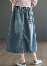 Load image into Gallery viewer, Style Blue Embroideried Patchwork Elastic Waist Denim A Line Skirts Summer