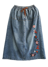 Load image into Gallery viewer, Style Blue Embroideried Patchwork Elastic Waist Denim A Line Skirts Summer