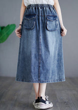 Load image into Gallery viewer, Style Blue Embroideried Pockets Elastic Waist Patchwork Cotton Skirt Summer