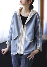 Load image into Gallery viewer, Style Blue Hooded Pockets Patchwork Cotton Coat Spring