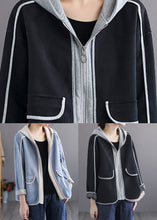 Load image into Gallery viewer, Style Blue Hooded Pockets Patchwork Cotton Coat Spring