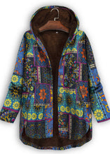 Load image into Gallery viewer, Style Blue Hooded Print Low High Design Patchwork Warm Fleece Coats Fall