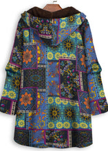 Load image into Gallery viewer, Style Blue Hooded Print Low High Design Patchwork Warm Fleece Coats Fall