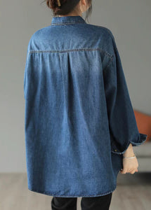 Style Blue Oversized Embroideried Pocket Denim Jackets Spring