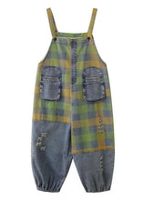 Load image into Gallery viewer, Style Blue Patchwork Plaid Print Denim Spaghetti Strap Jumpsuit Summer